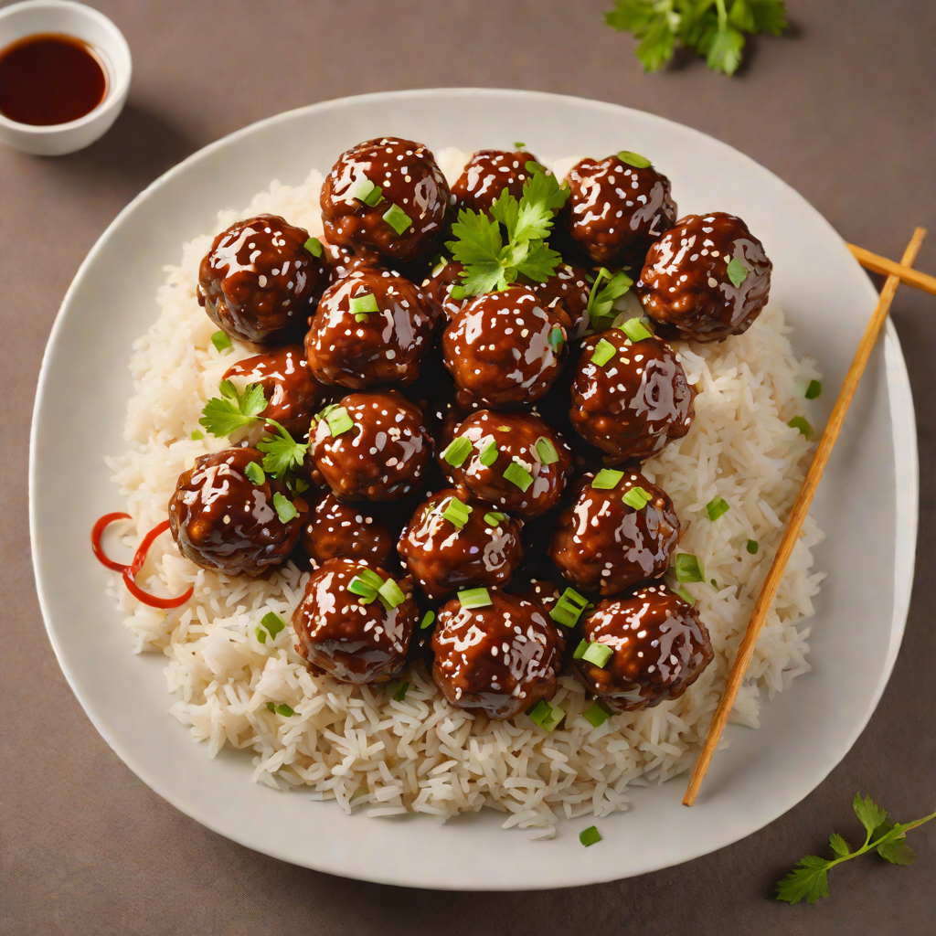 Sweet Sticky Teriyaki Meatballs with Steamed Rice
