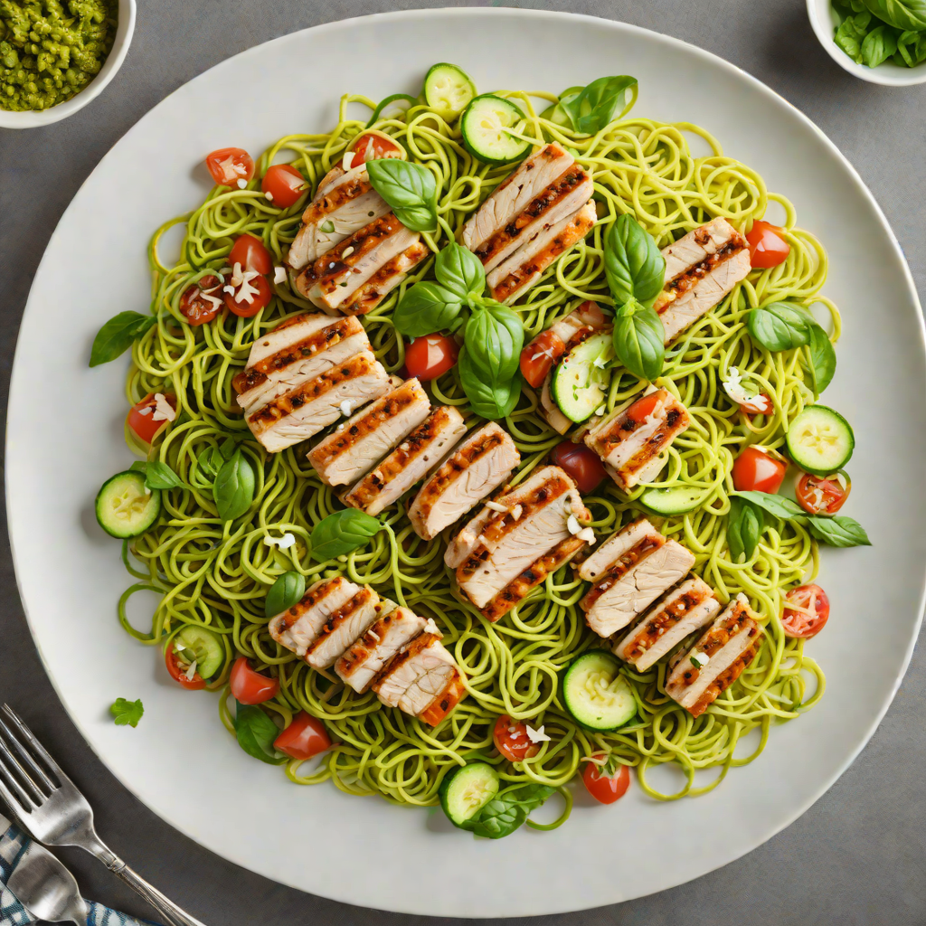 Basil-Pesto Zucchini Noodles with Grilled Chicken