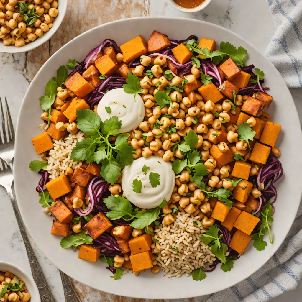 Glazed Vegan Sweet Potato and Chickpea Buddha Bowl