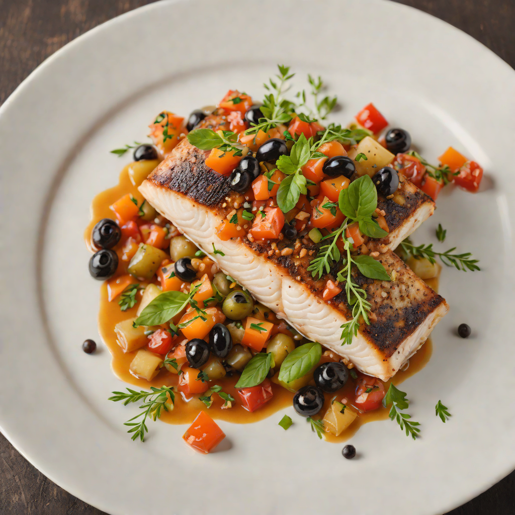 Pan-Seared Sea Bass with Tomato and Olive Ragout