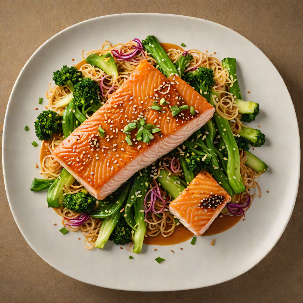 Pan-Seared Salmon with Sesame-Ginger Glaze and Stir-Fried Bok Choy