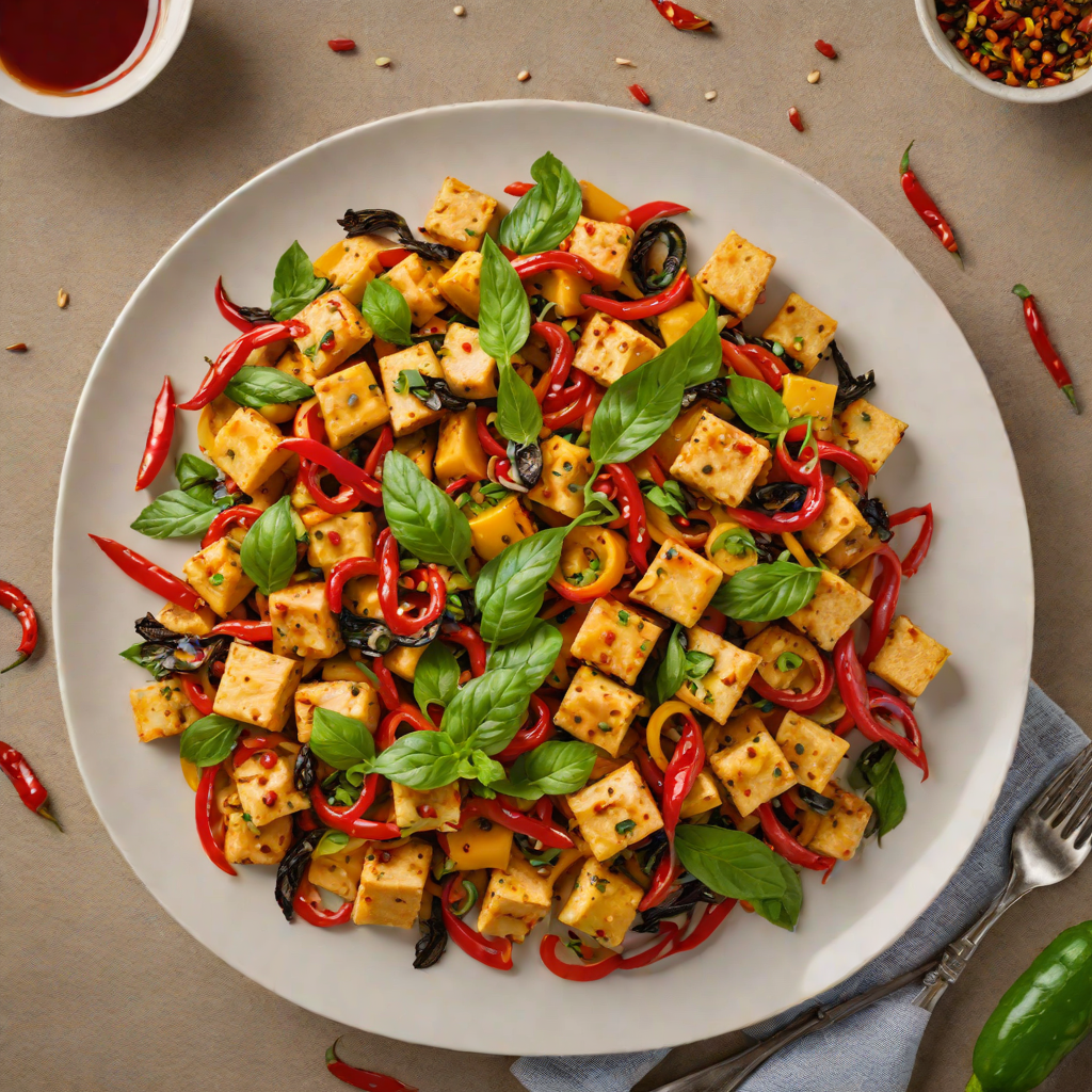 Stir-Fried Thai Basil Tofu with Bell Peppers and Chilies