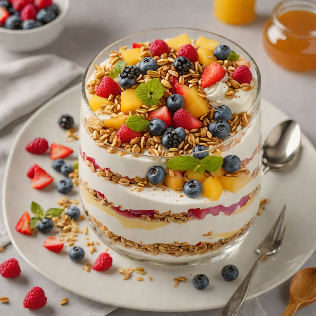 No-Bake Fruity Yogurt Parfait with Honey and Granola