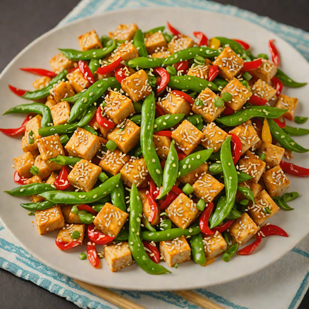 Stir-Fried Sesame Tofu with Snow Peas and Bell Peppers
