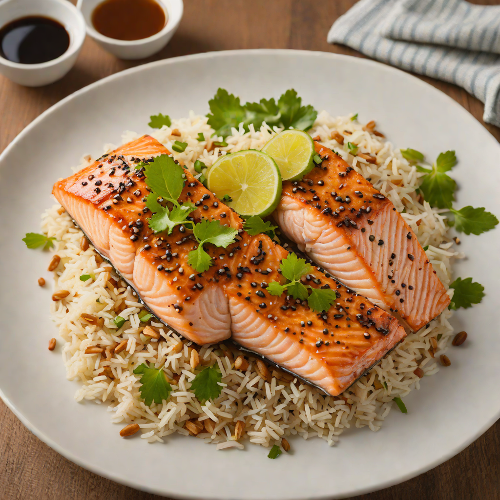 Pan-Roasted Salmon with Ginger Soy Glaze and Sesame Rice