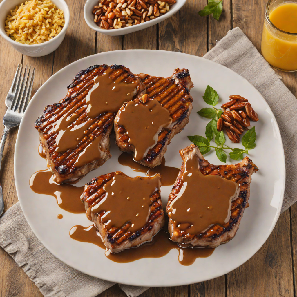 Grilled Pecan-Smoked Pork Chops with Mustard BBQ Glaze