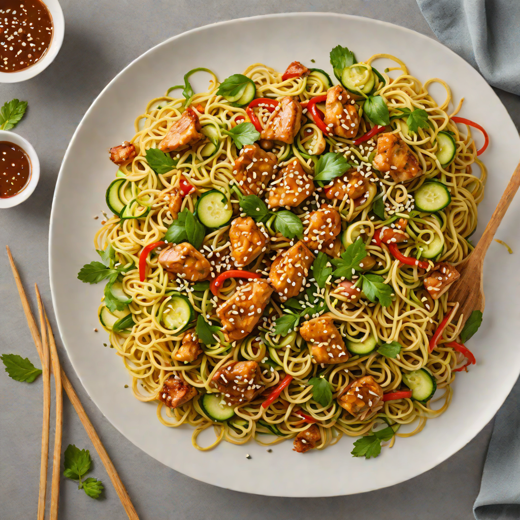 Zucchini Noodle Stir-Fry with Sesame Garlic Chicken