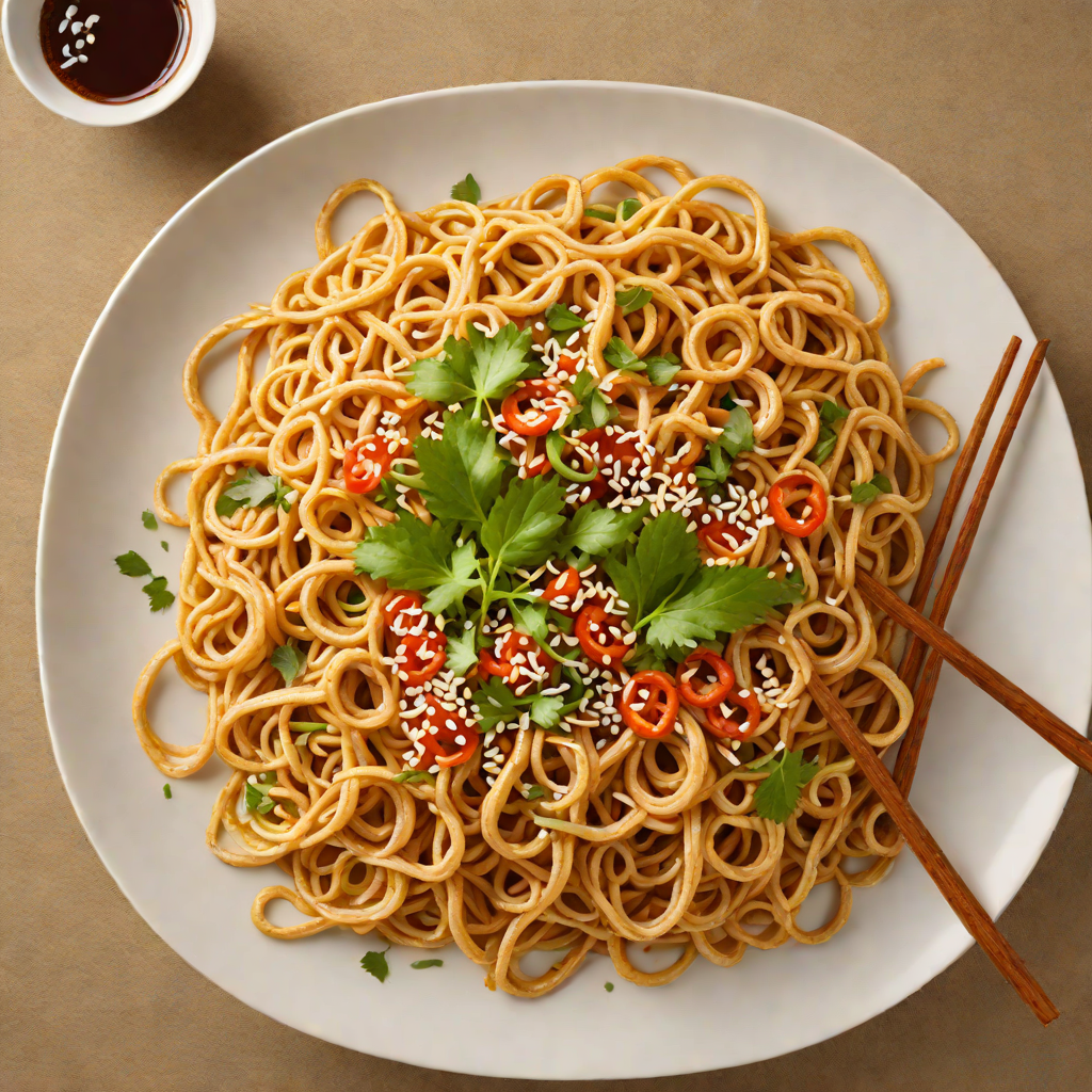 Stir-Fried Udon Noodles with Spicy Sesame-Ginger Sauce