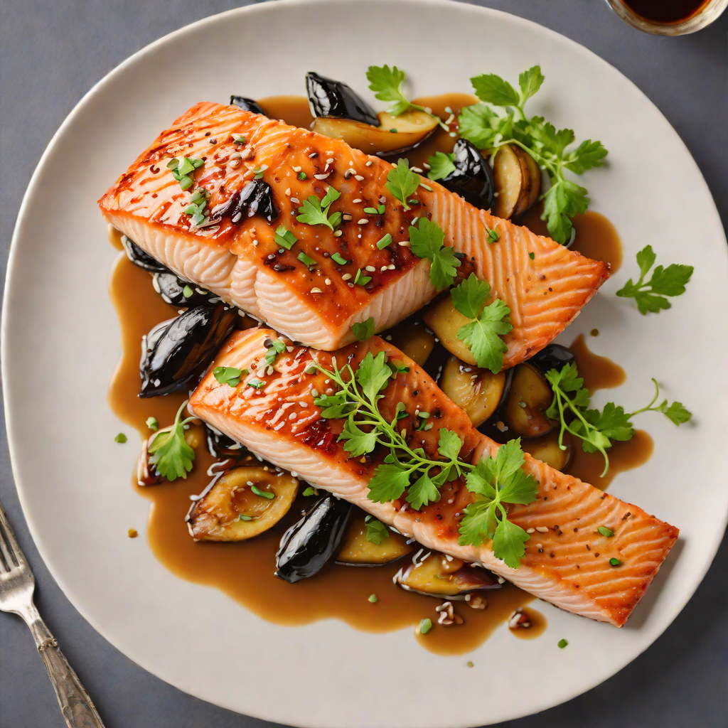 Pan-Roasted Salmon with Miso-Glazed Eggplant and Ginger Soy Sauce