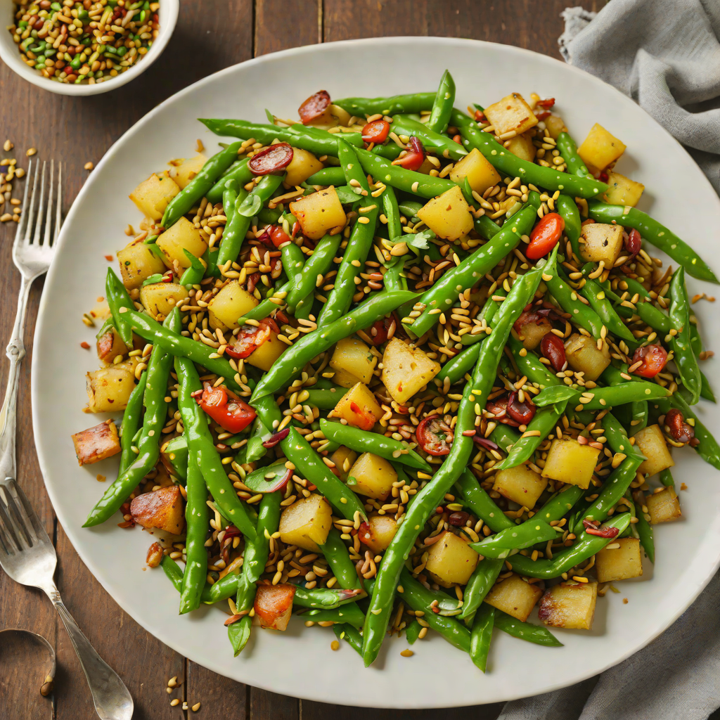 Gujarati Green Bean and Potato Stir Fry with Mustard Seeds