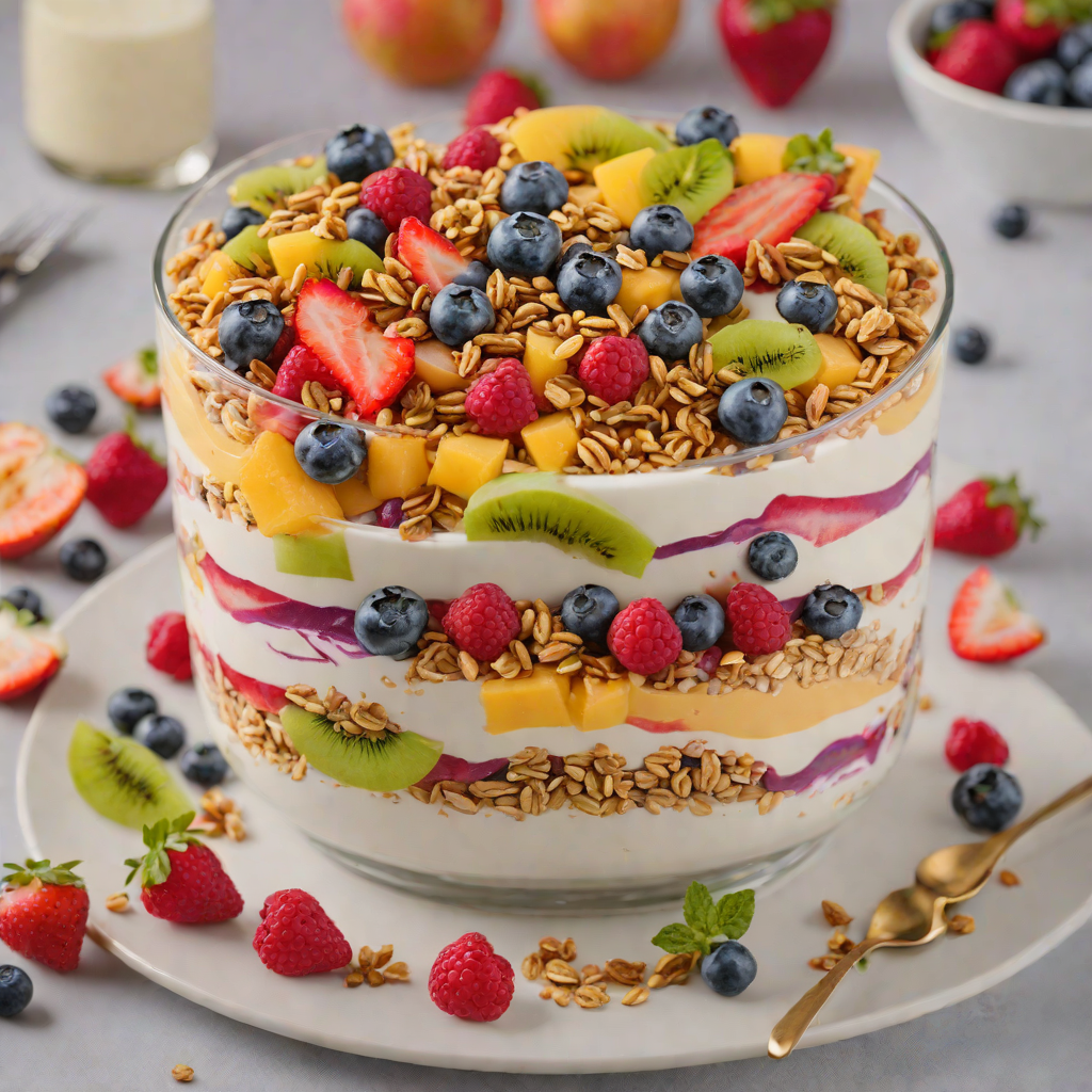 No-Bake Rainbow Fruit Parfait with Yogurt and Granola