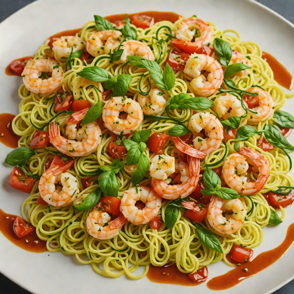 Sautéed Shrimp and Zucchini Noodles with Basil Tomato Sauce