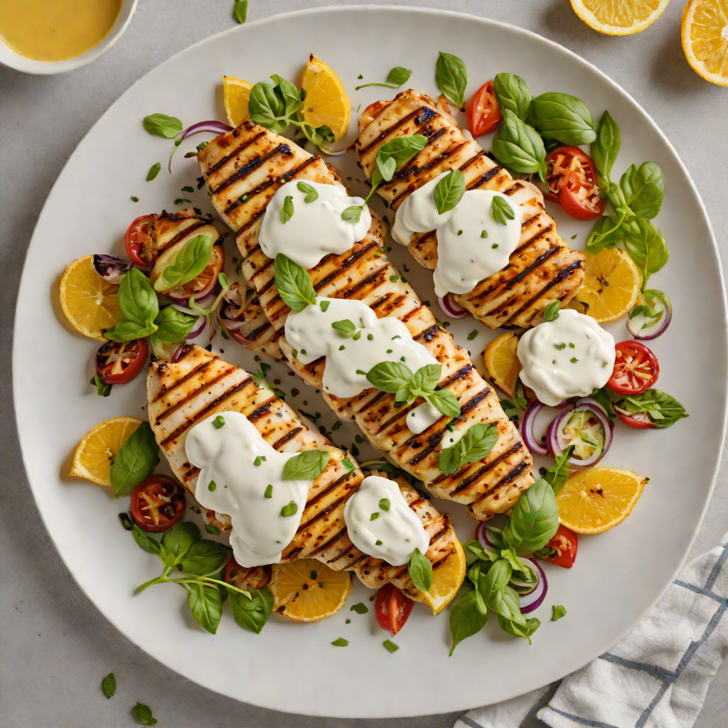 Grilled Citrus-Basil Chicken with Garlic Yogurt Sauce