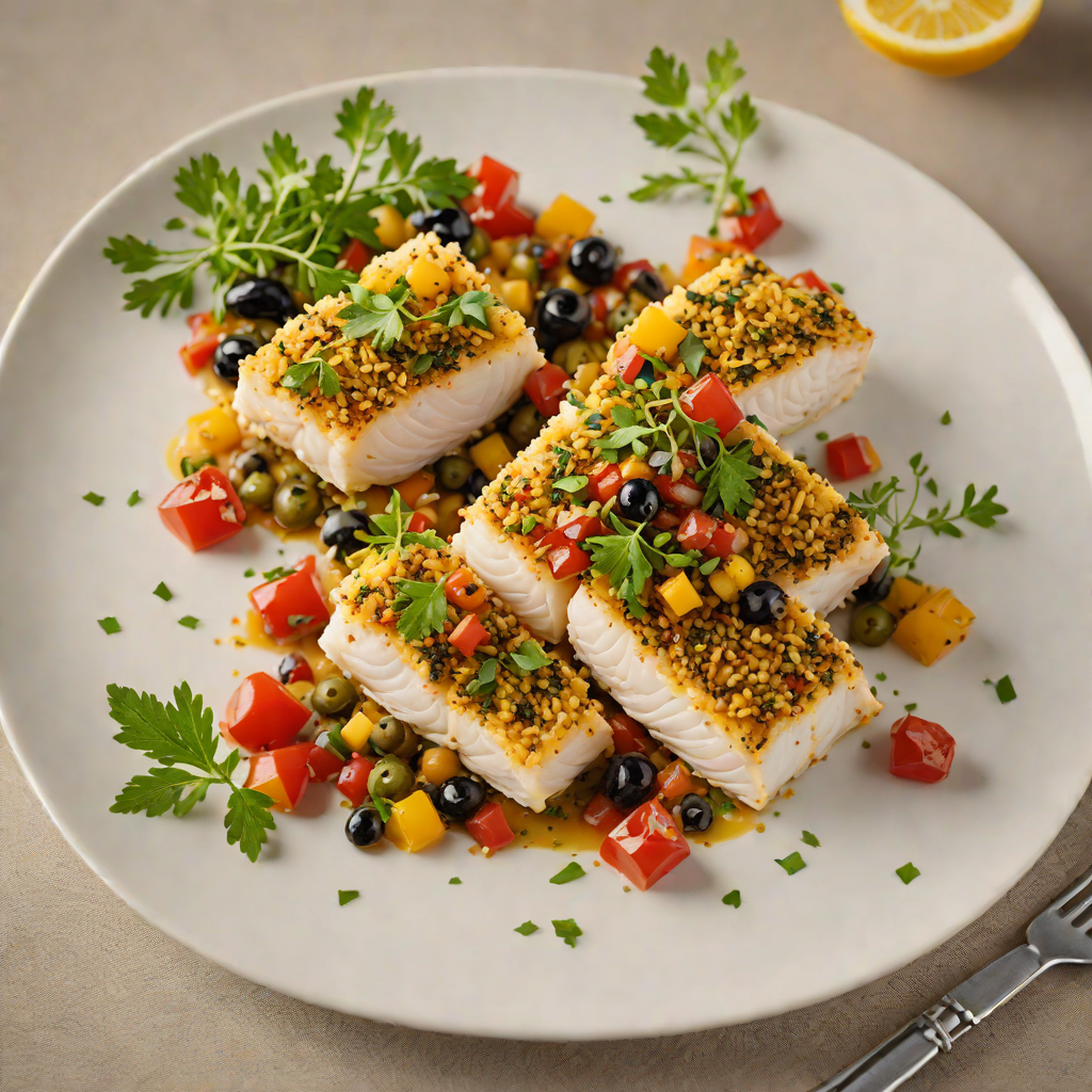 Baked Herb-Crusted Cod with Tomato Olive Relish
