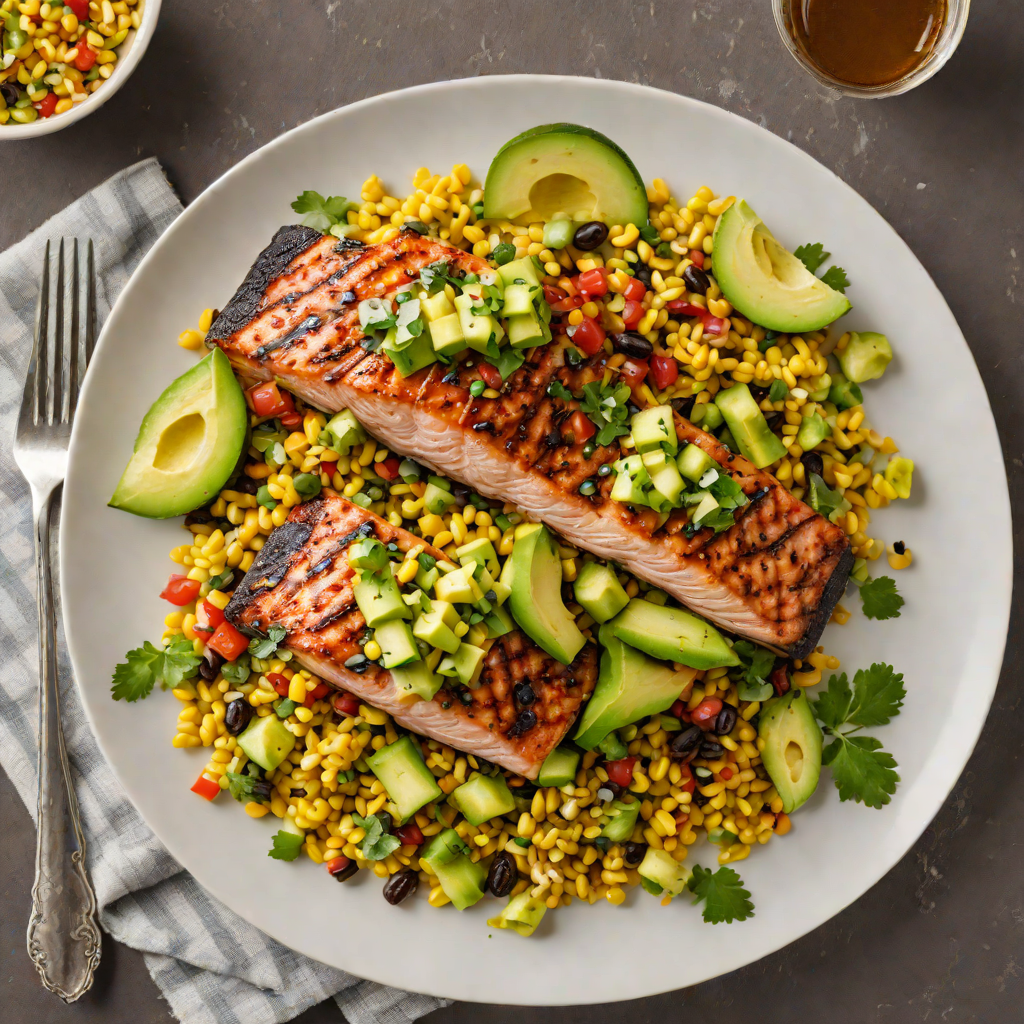 Maple-Glazed Grilled Salmon with Charred Corn and Avocado Salsa
