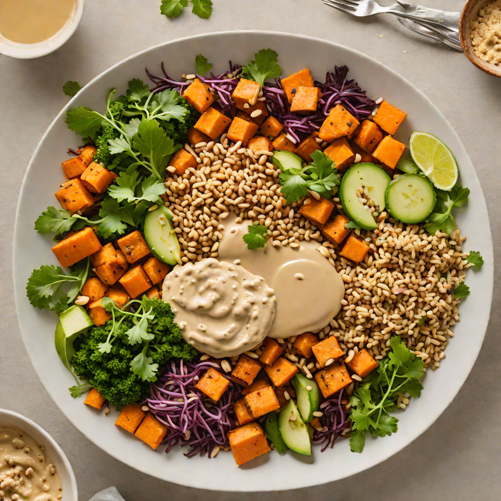Vegan Quinoa Buddha Bowl with Roasted Sweet Potato and Tahini Dressing