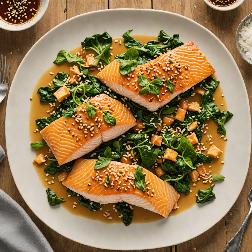 Pan-Roasted Salmon with Miso Glaze and Sesame Spinach