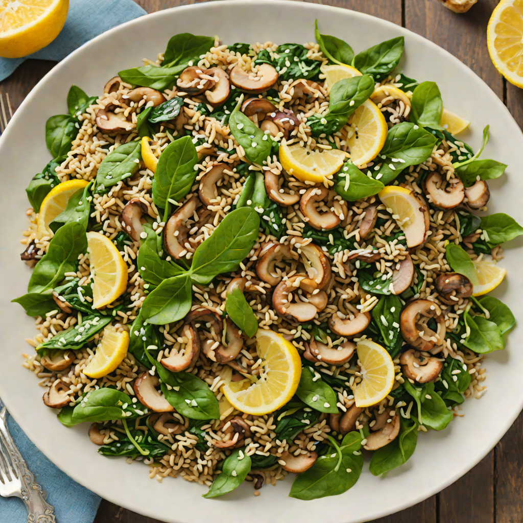 Sautéed Mushroom and Spinach Quinoa Bowl with Lemon-Tahini Dressing
