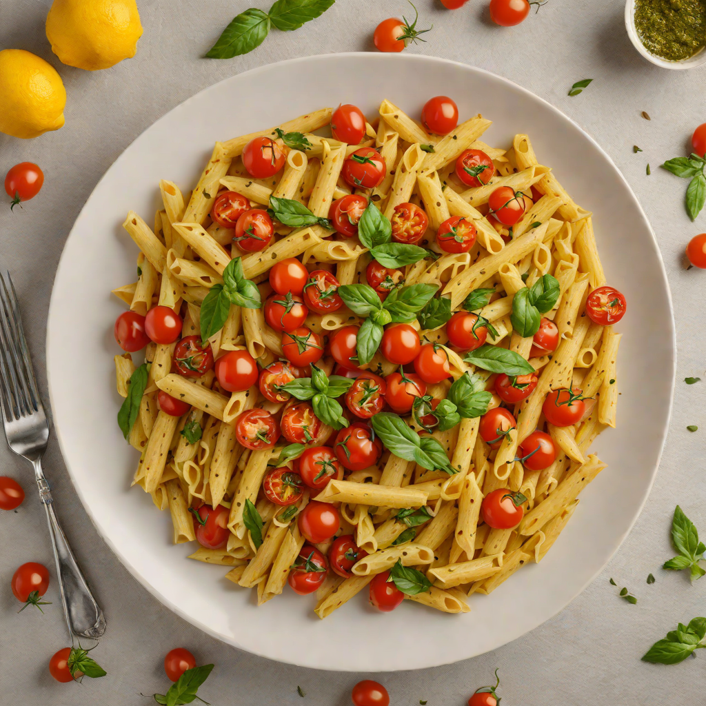 Lemon-Garlic Pesto Penne with Roasted Cherry Tomatoes