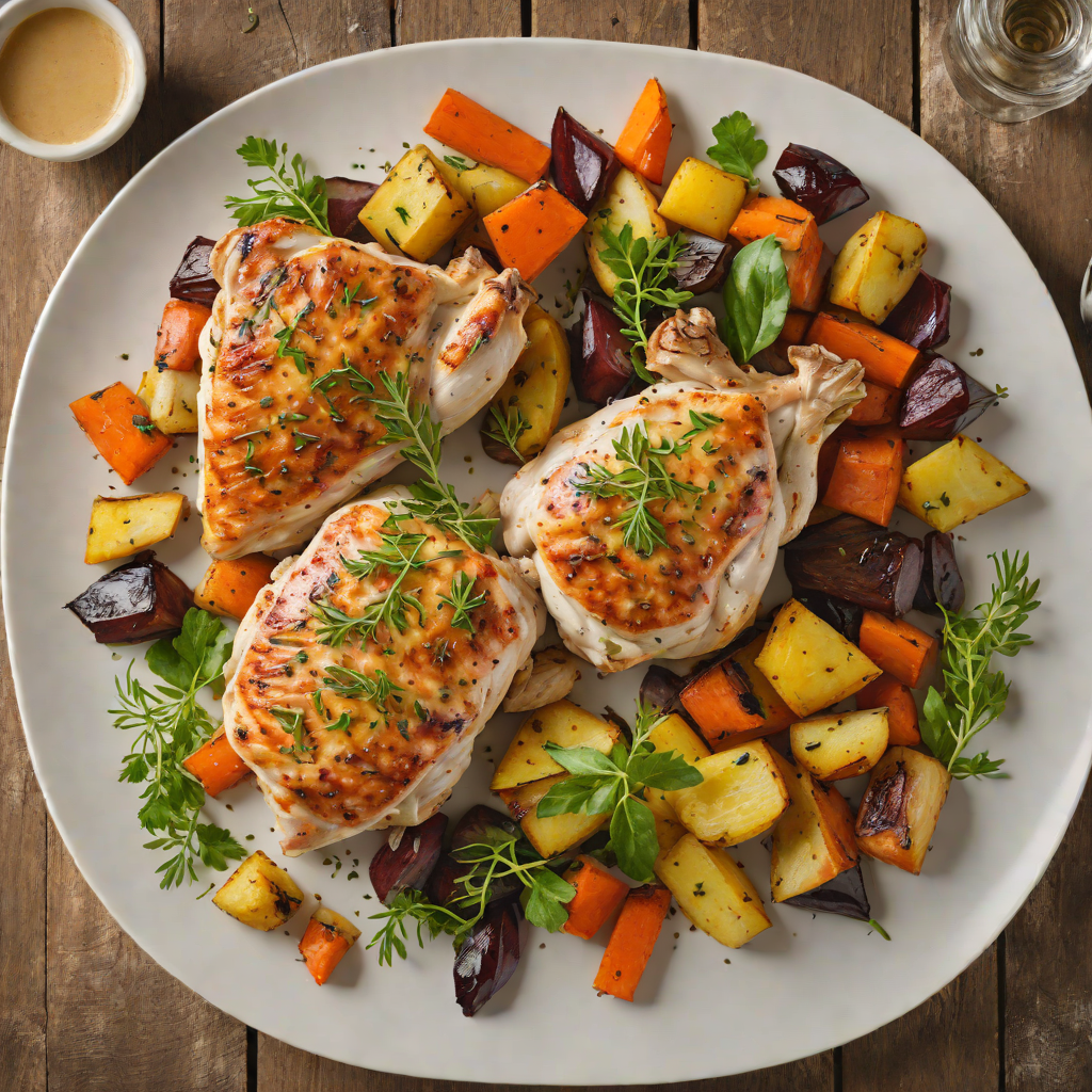 Pan-Seared Lemon Thyme Chicken with Roasted Root Vegetables