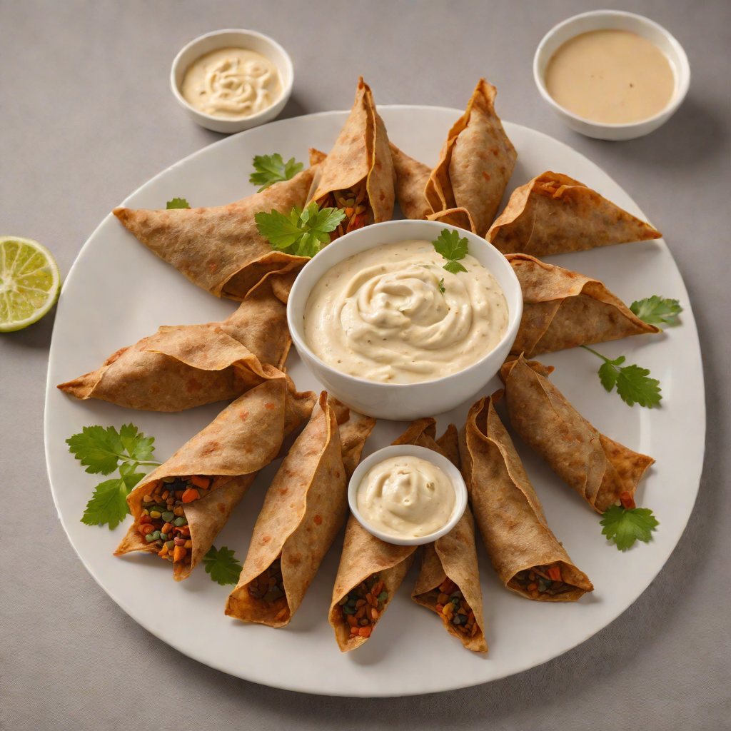 Injera-Wrapped Lentil Sambusas with Spiced Yogurt Dip