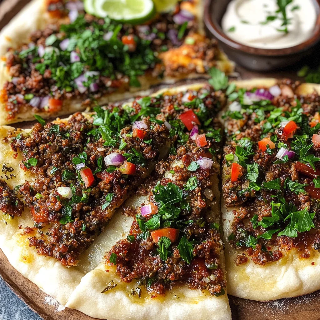 Baked Lahmacun with Ground Lamb and Sumac-Spiced Tomato Sauce