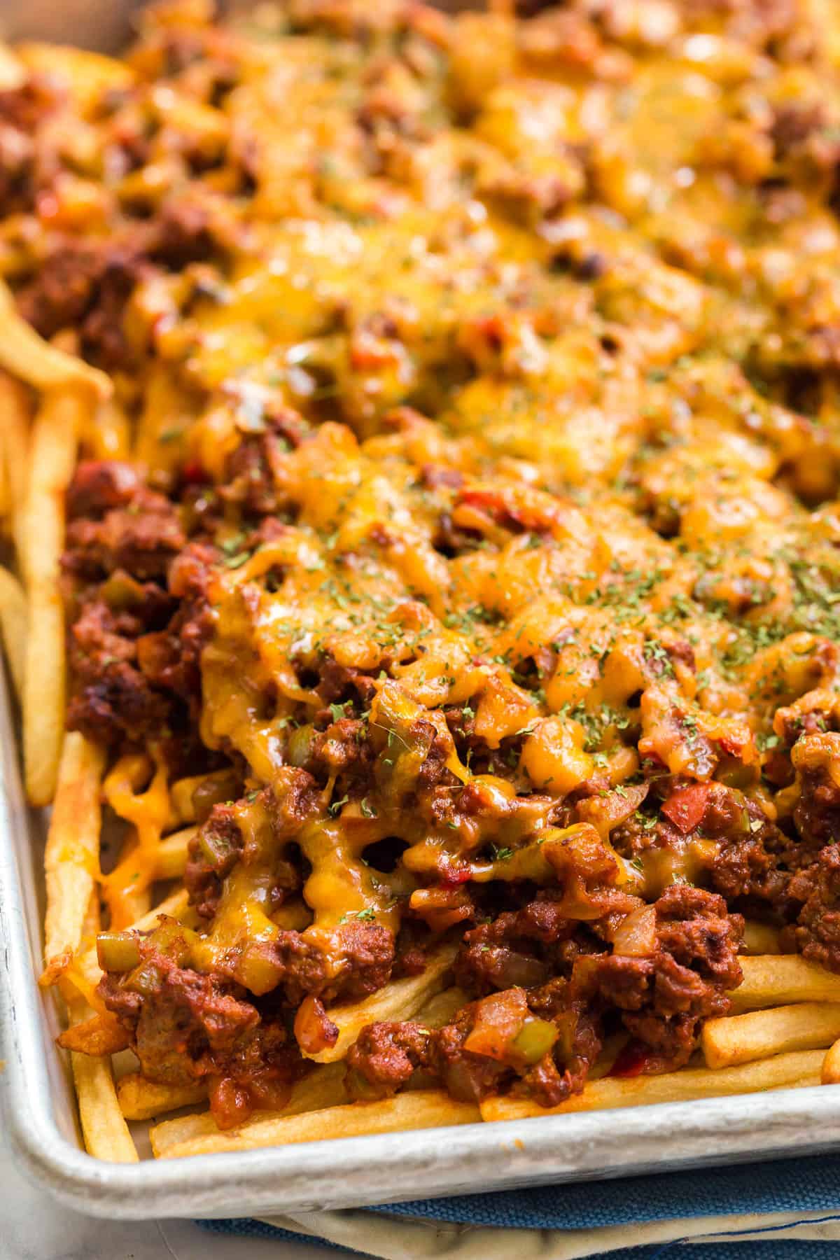 Sheet Pan Sloppy Joe Meatballs with Shoestring Fries