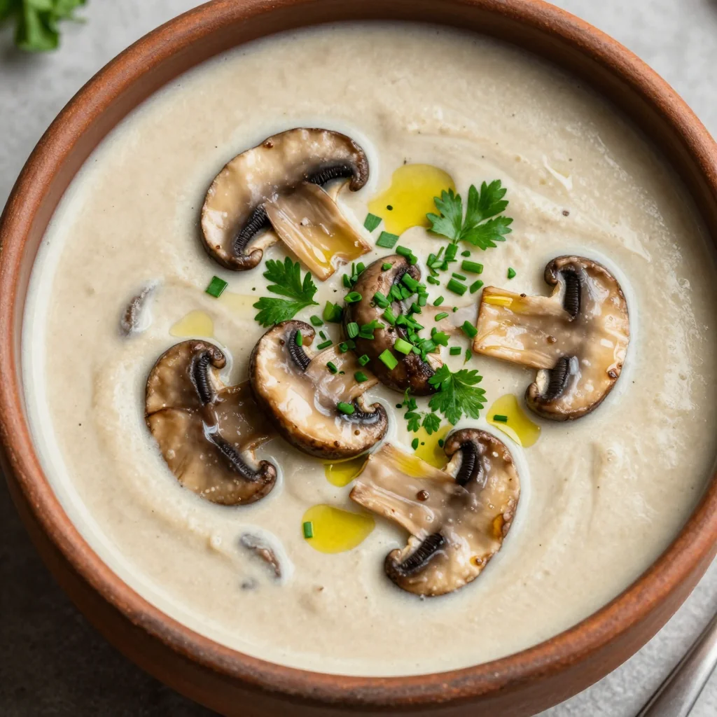 Low-Carb Cream of Mushroom Soup with Thyme and Garlic
