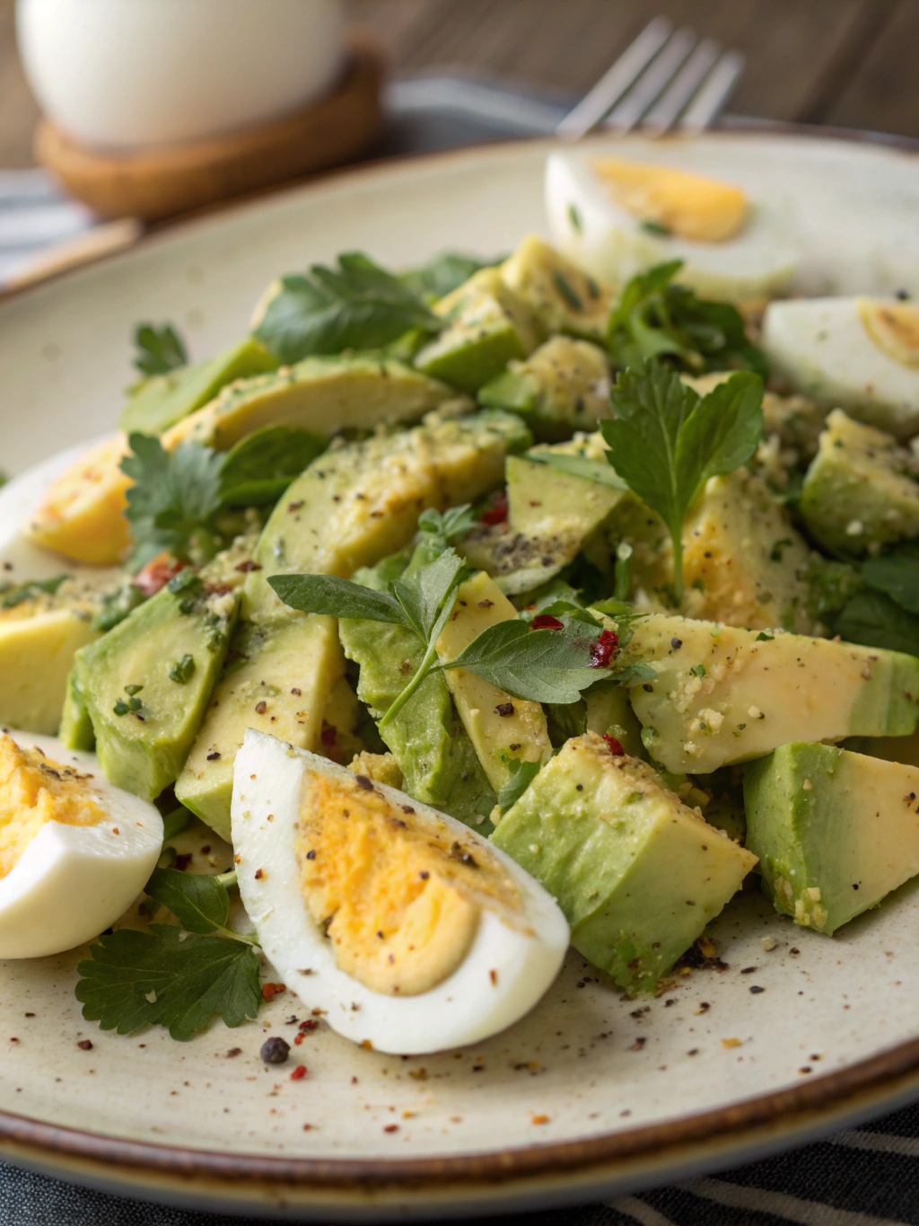 Sautéed Avocado and Egg Salad with Garlic Lemon Dressing