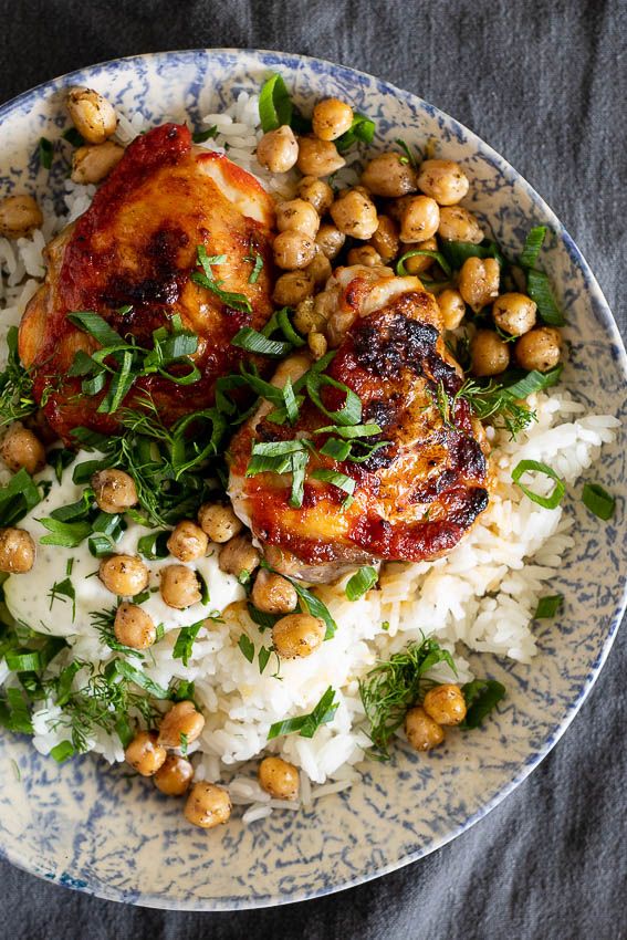 Air-Fried Harissa Chicken Thighs with Chickpeas