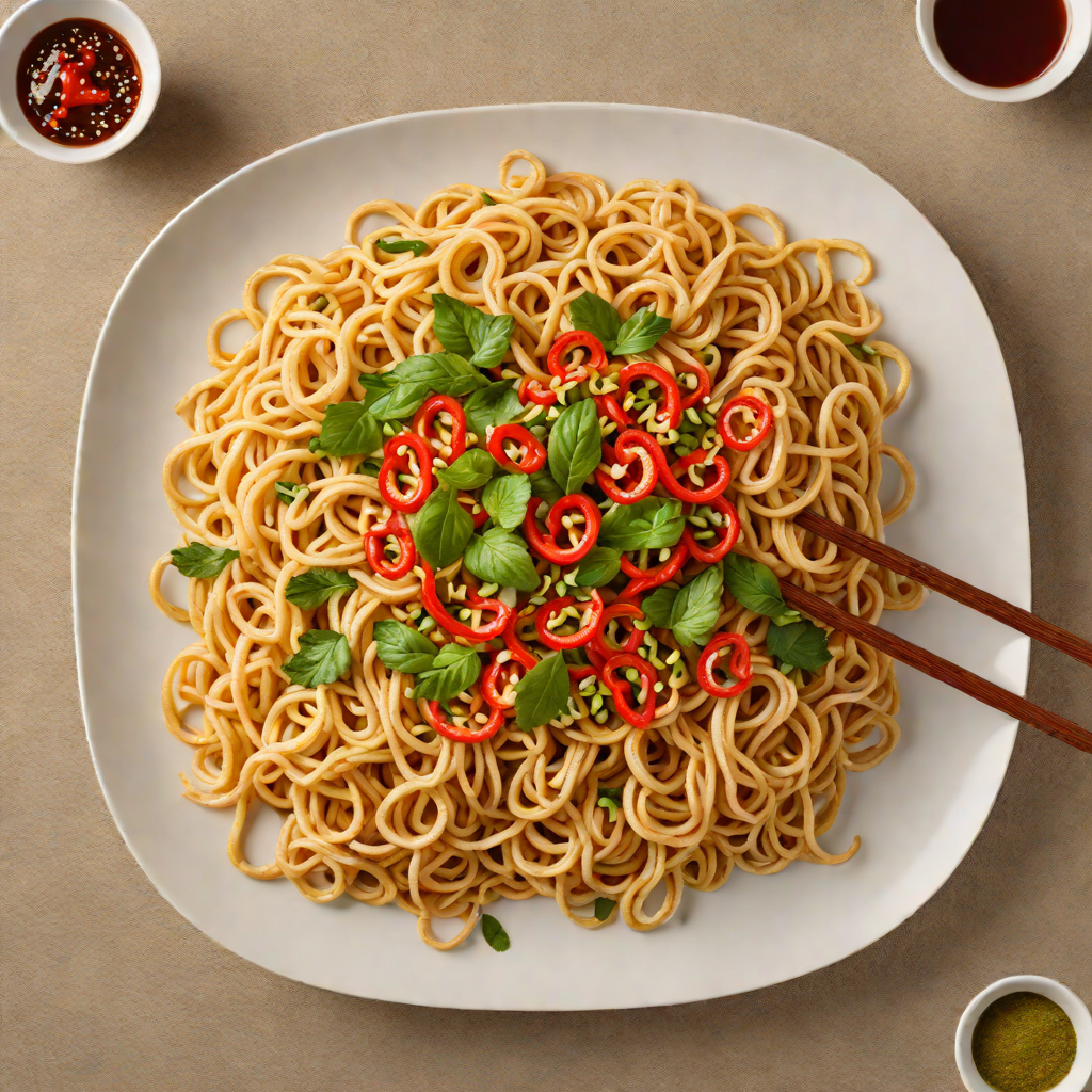 Stir-Fried Udon Noodles with Sweet Basil and Chili Pepper Sauce