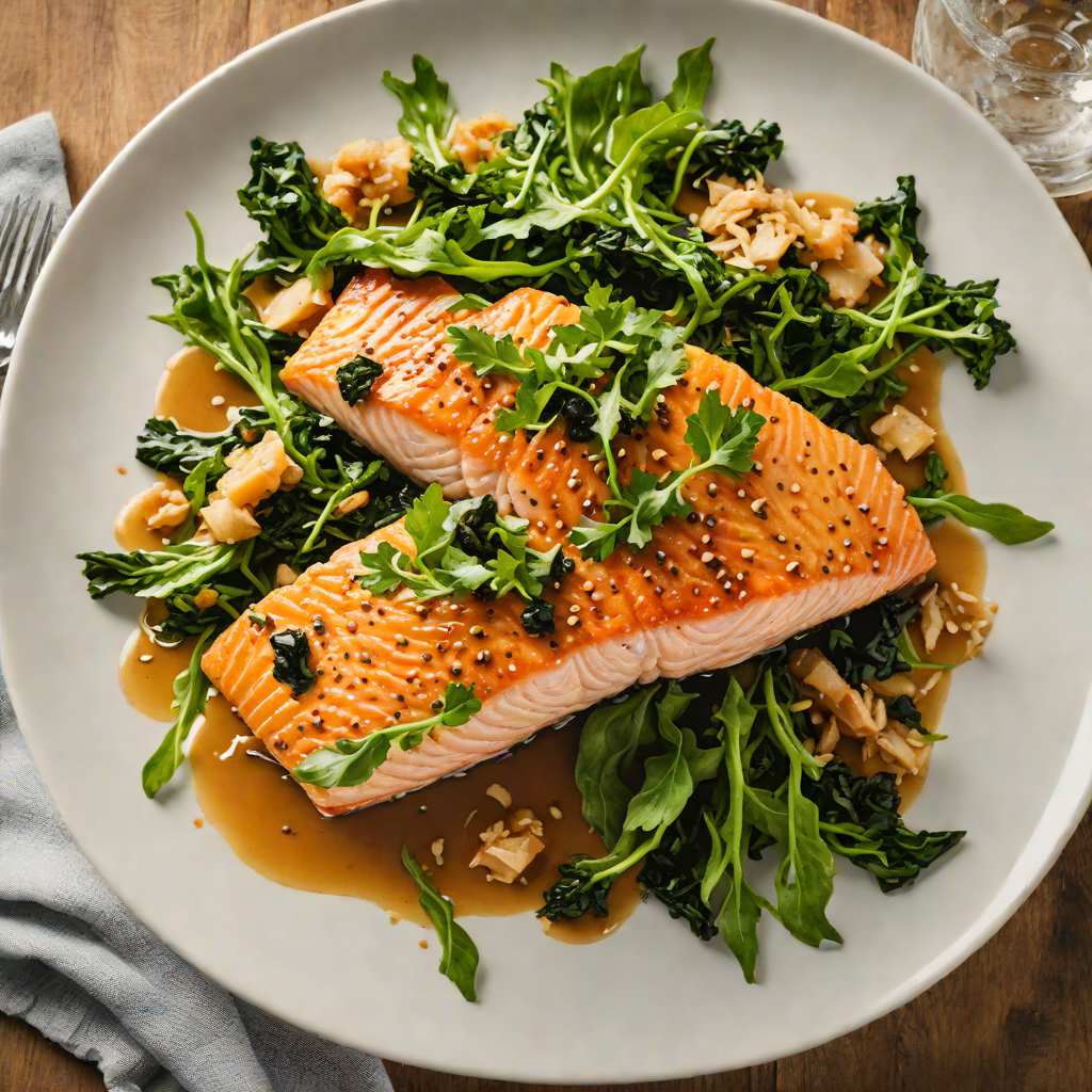 Pan-Seared Salmon with Miso-Maple Glaze and Wilted Greens