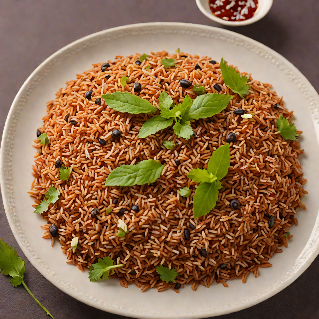 Steamed Goan Red Rice with Coconut and Mustard Seeds