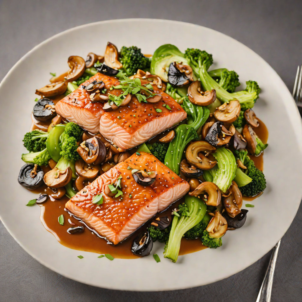 Soy-Glazed Salmon with Stir-Fried Bok Choy and Mushrooms