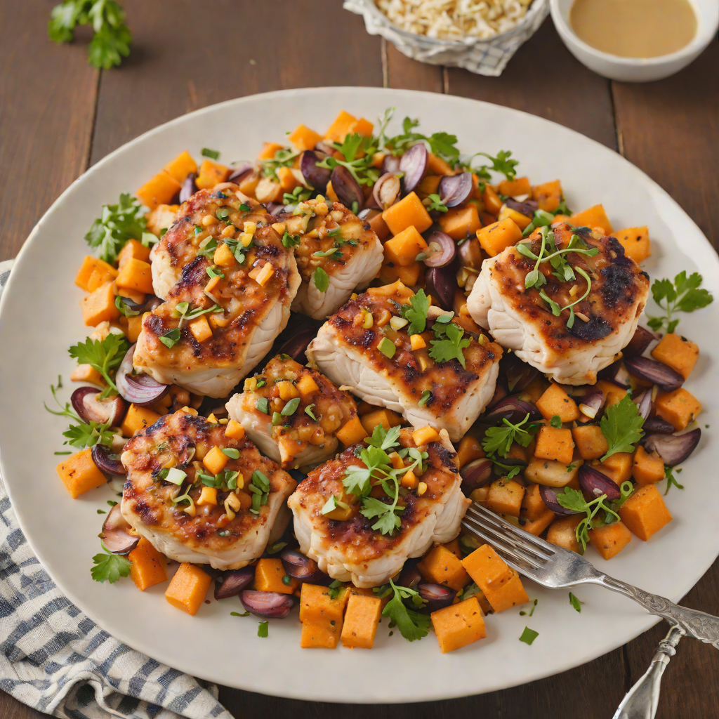 Sautéed Chicken Thighs with Roasted Garlic and Sweet Potato Hash