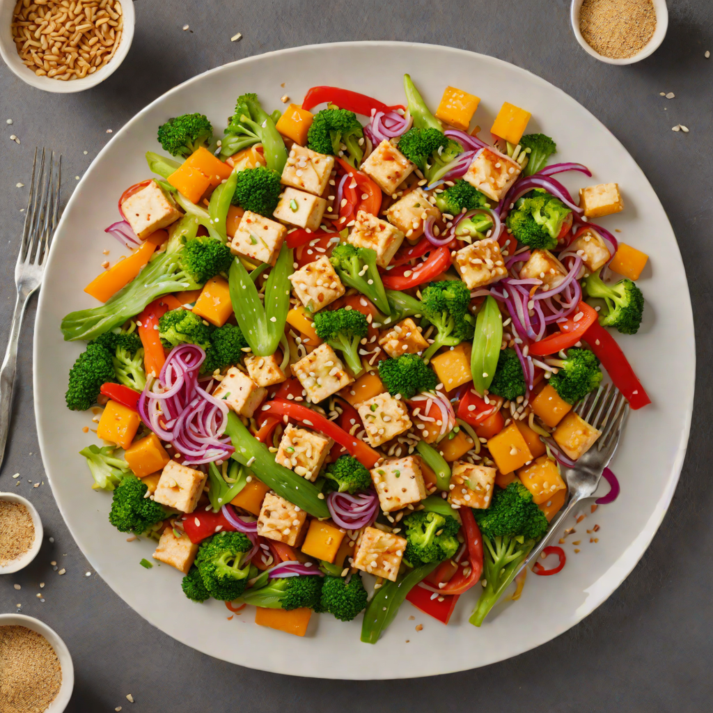 Garlic-Sesame Stir Fry with Tofu and Vibrant Vegetables