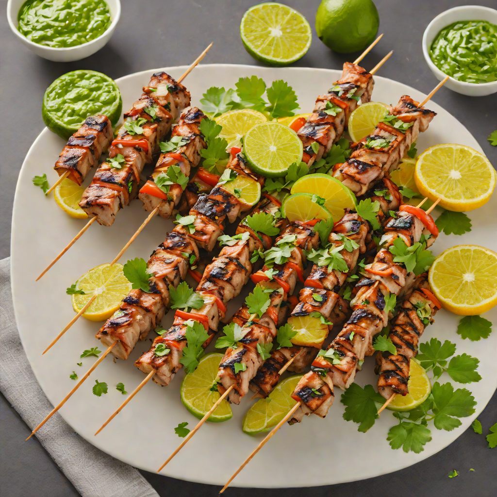 Grilled Citrus-Marinated Pork Skewers with Cilantro Lime Sauce