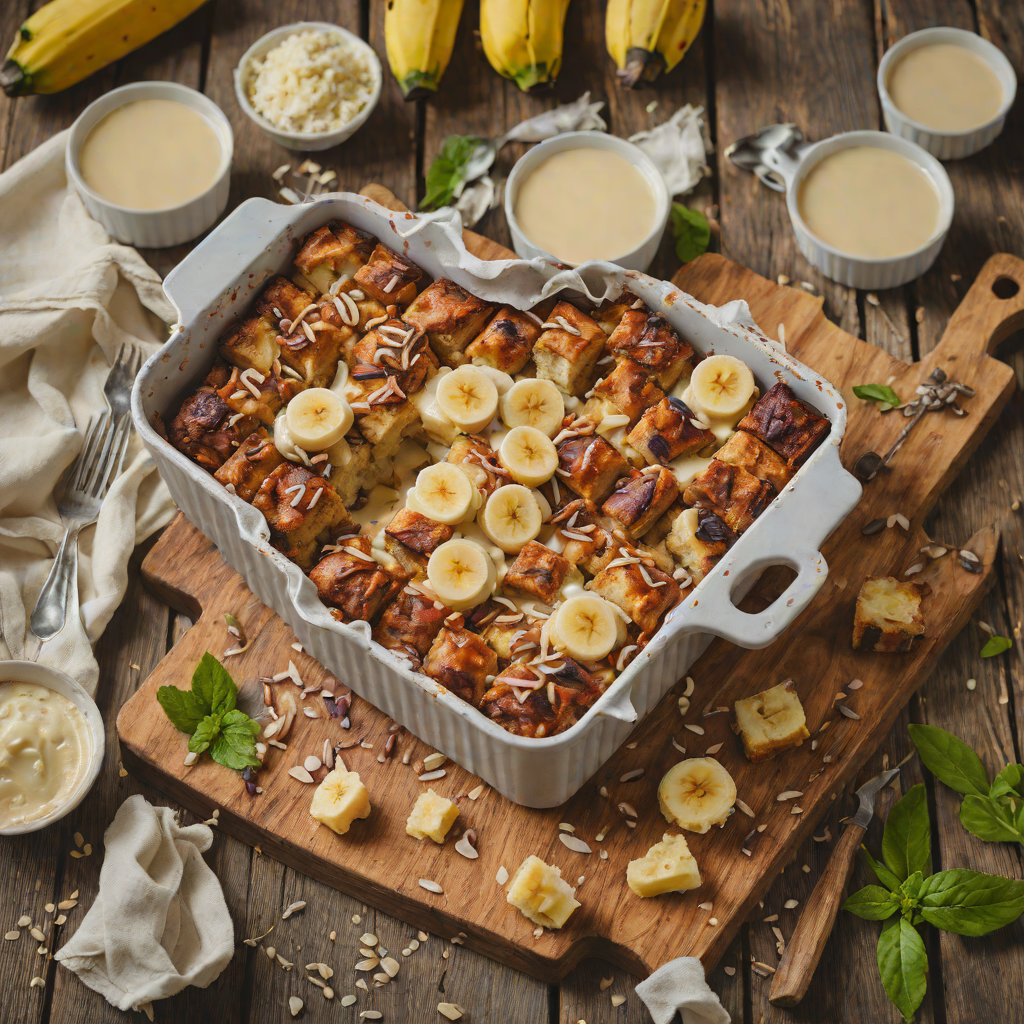 Rum-Soaked Banana Bread Pudding with Vanilla Sauce