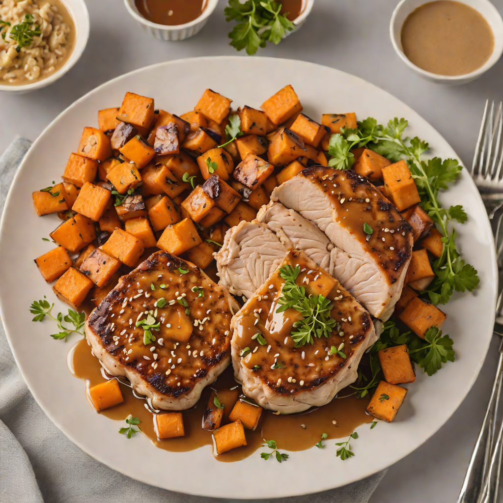 Pan-Seared Snorlax-Inspired Pork Chops with Maple-Glazed Sweet Potatoes