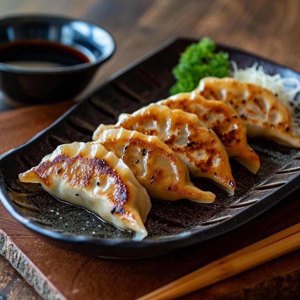 Pan-Fried Gyoza with Sesame-Soy Dipping Sauce