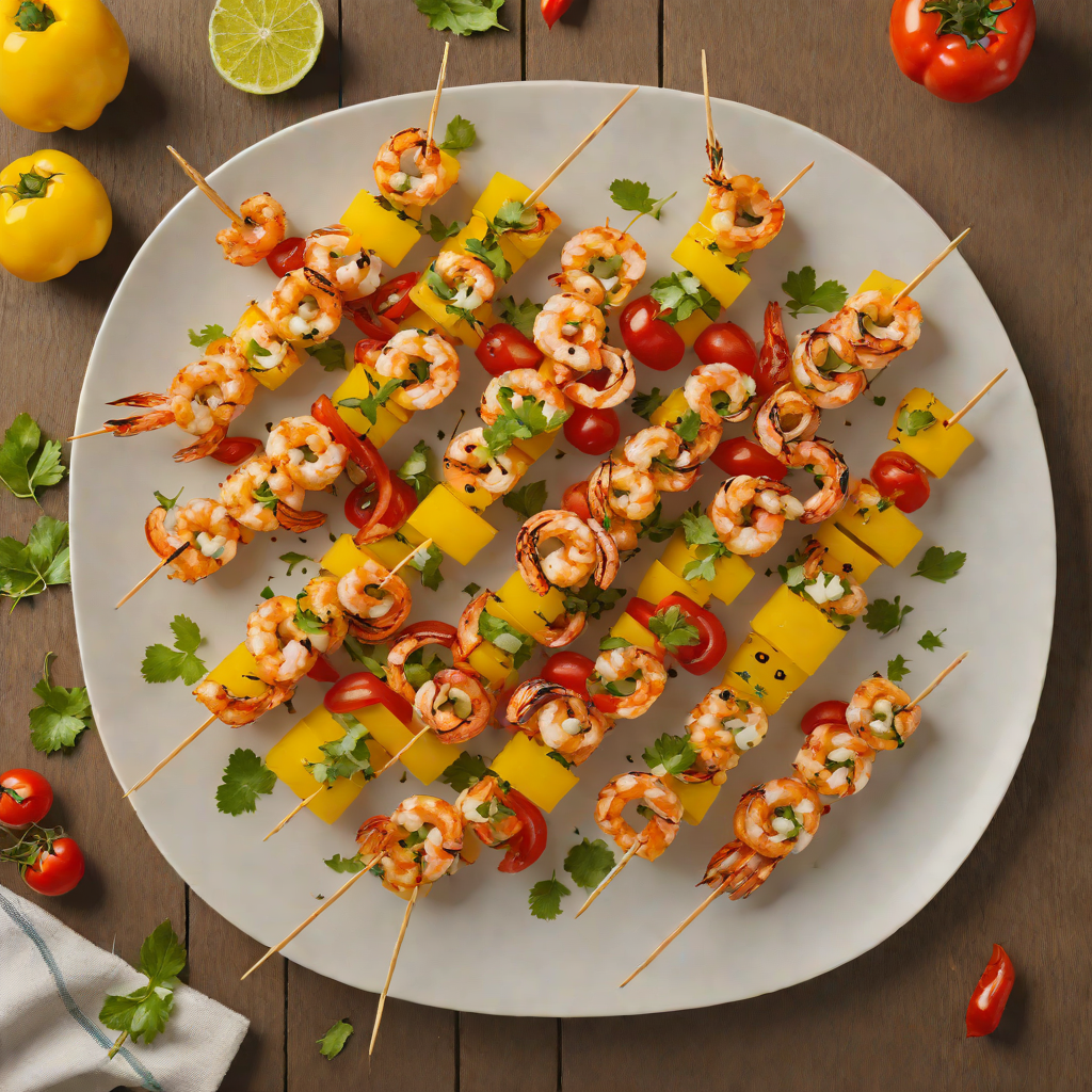 Grilled Pikachu-Inspired Yellow Pepper and Surfing Shrimp Skewers