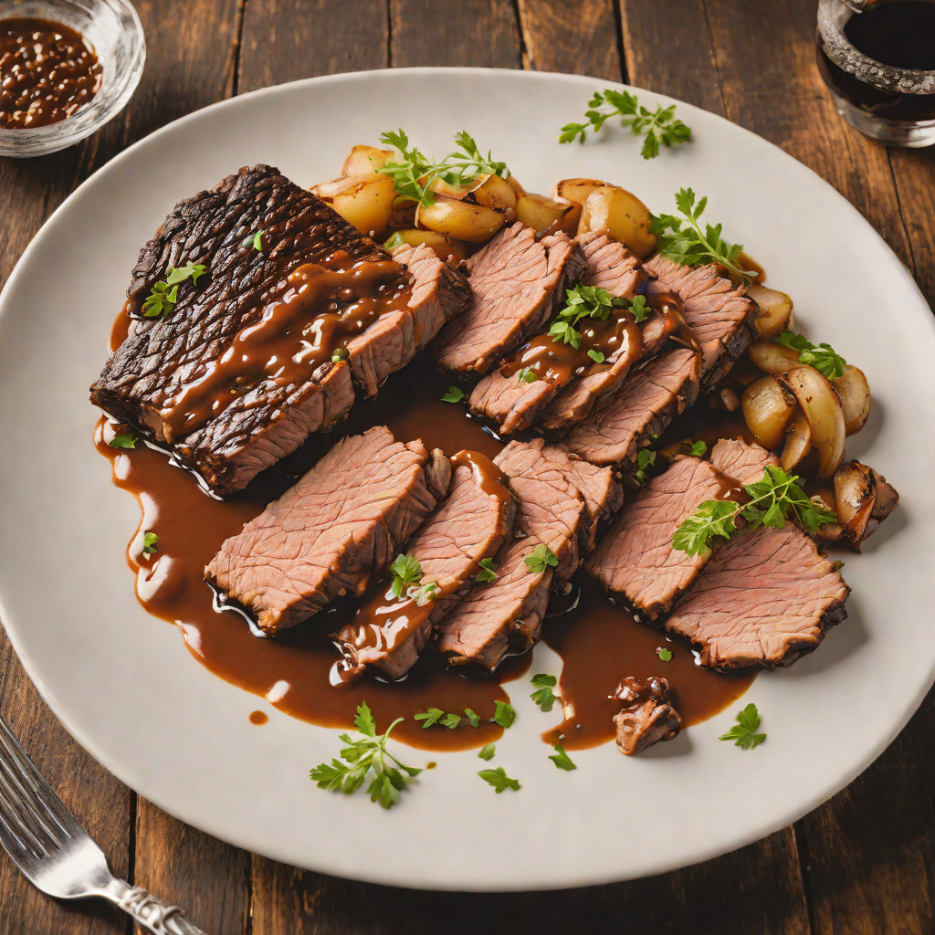 Smoked Whiskey-Infused Beef Brisket with Charred Onion Sauce