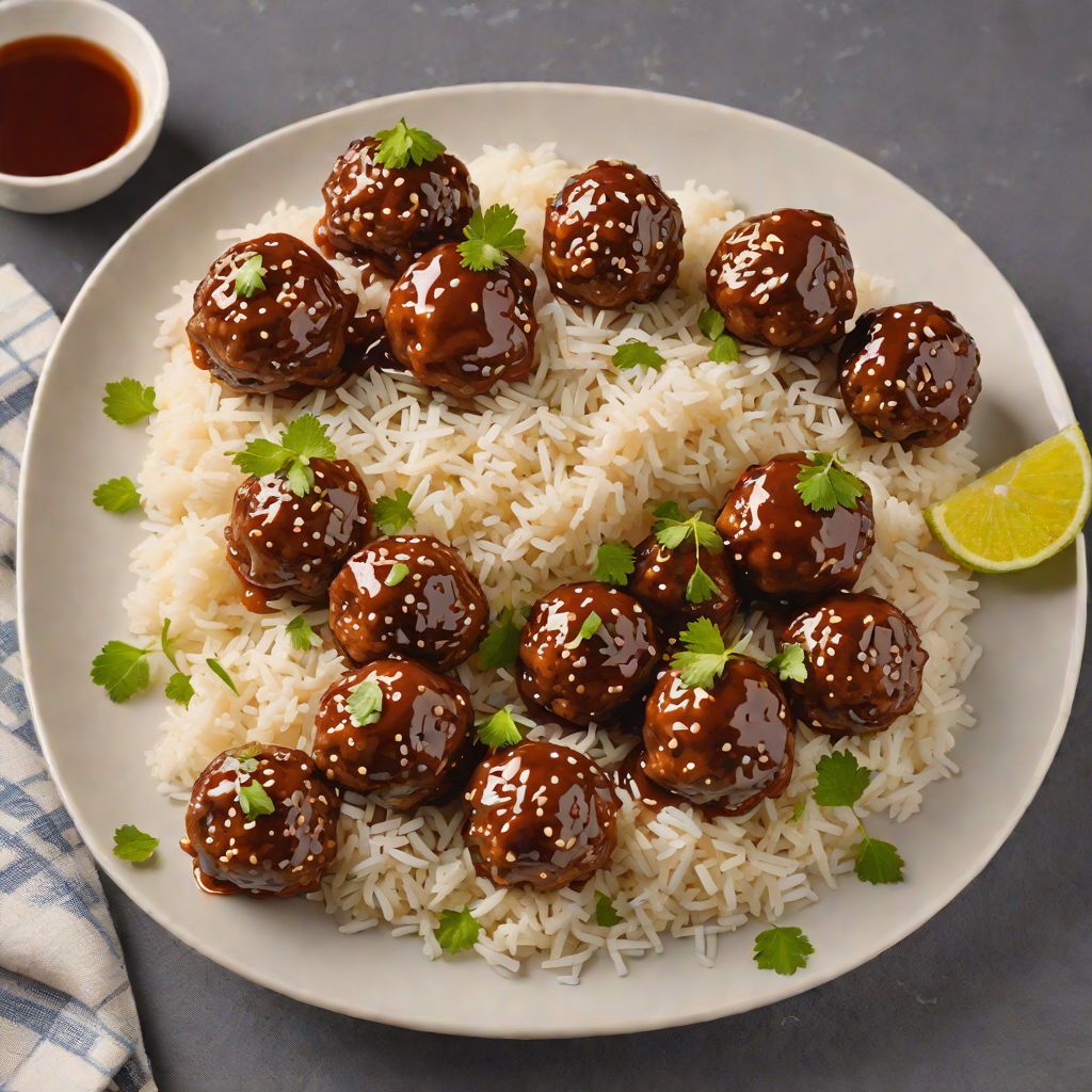 Sticky Sweet Teriyaki Meatballs with Steamed Rice