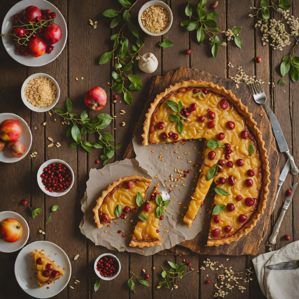 Sweet Quandong and Macadamia Tart with Wattleseed Crust
