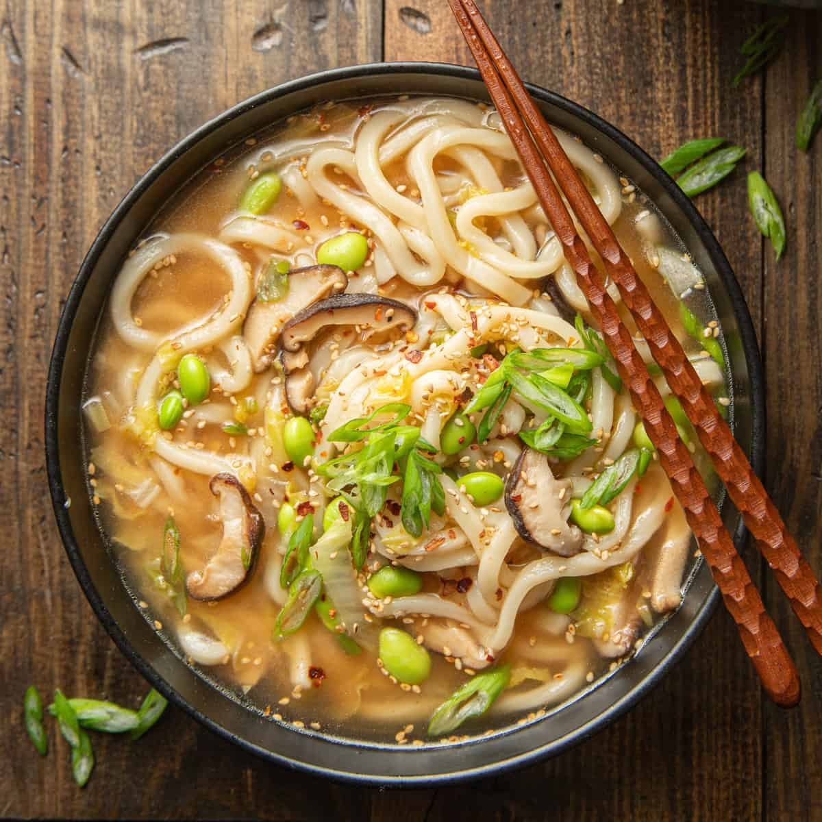 Udon Noodles Stir-Fried with Shiitake and Sesame
