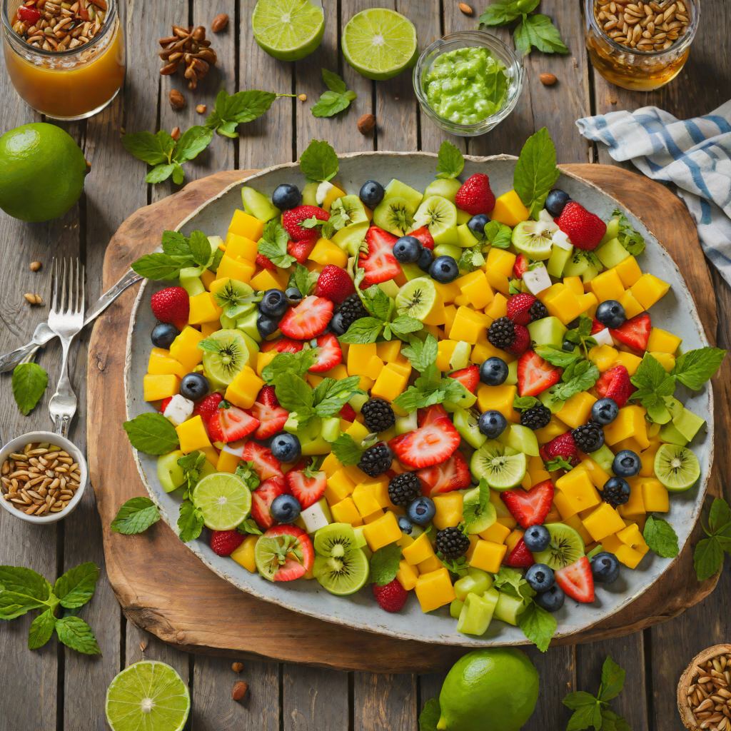 Spiced Rum-Infused Tropical Fruit Salad with Lime Mint Dressing
