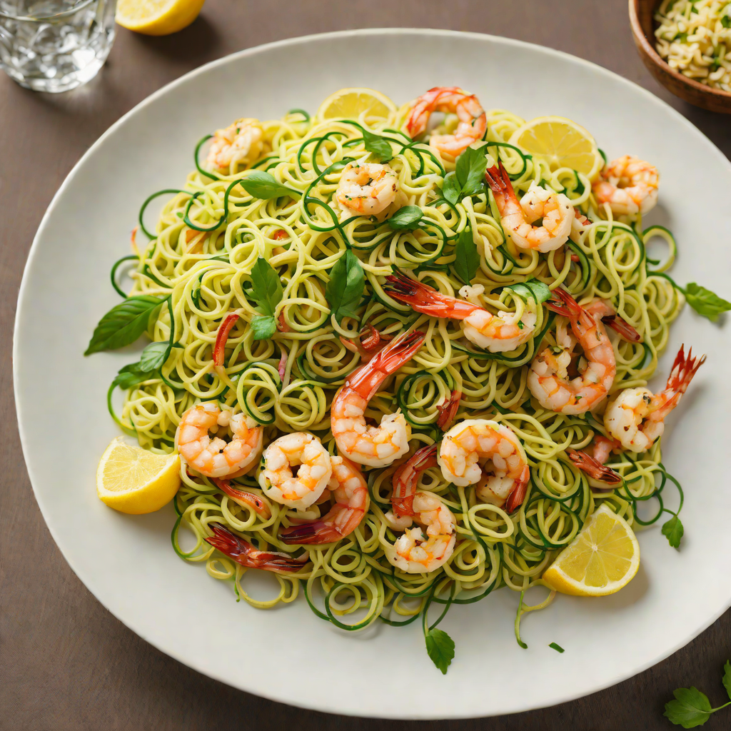Sautéed Zucchini Noodles with Garlic Lemon Shrimp