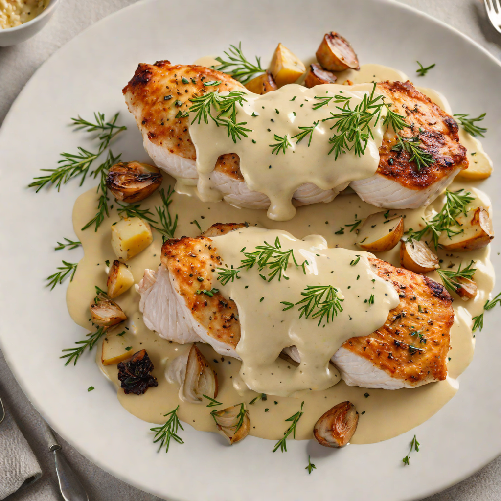 Pan-Seared Chicken with Roasted Garlic and Thyme Cream Sauce