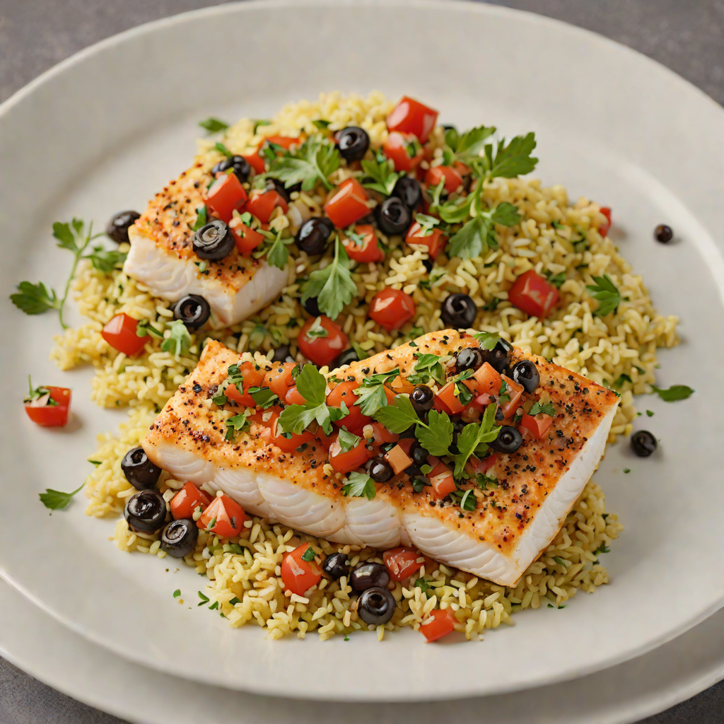 Baked Cod with Tomato-Olive Tapenade and Herb Couscous