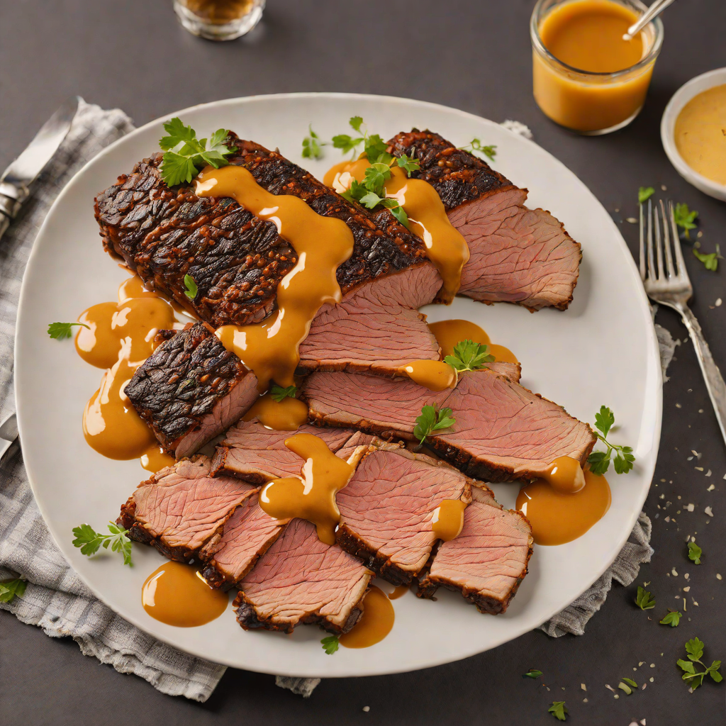 Dry-Rubbed Smoked Beef Brisket with Mustard BBQ Sauce